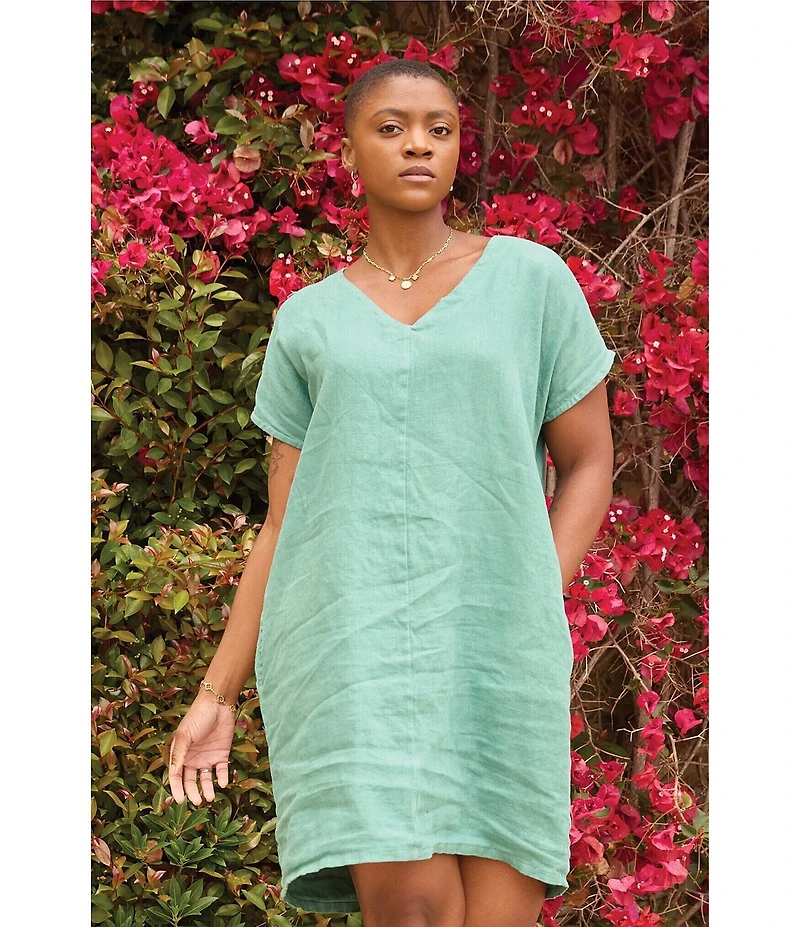 Bryn Walker Regan Light Linen V-Neck Short Sleeve Dress