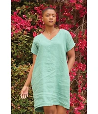 Bryn Walker Regan Light Linen V-Neck Short Sleeve Dress
