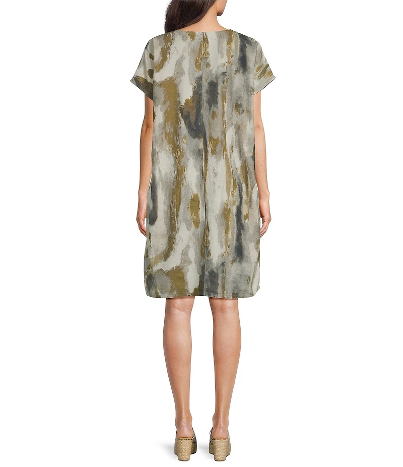 Bryn Walker Regan Pioggia Print V-Neck Short Sleeve Tunic Dress