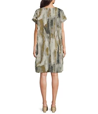 Bryn Walker Regan Pioggia Print V-Neck Short Sleeve Tunic Dress