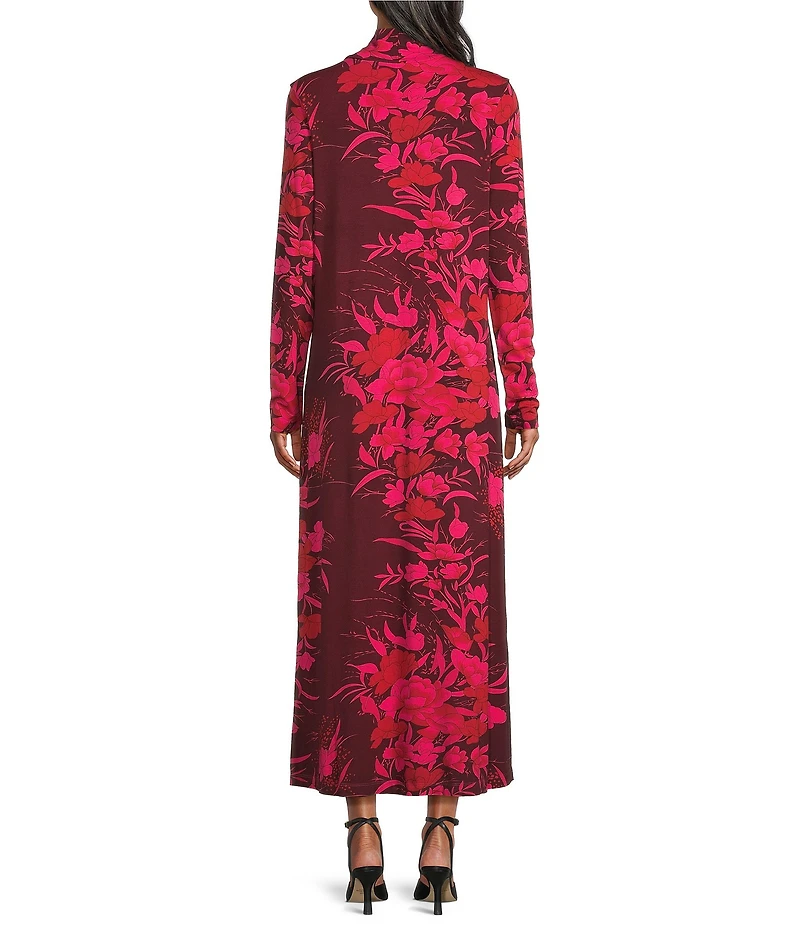 Bryn Walker Robin Fiori Printed Viscose Jersey Knit Mock Neck Long Sleeve Midi Dress