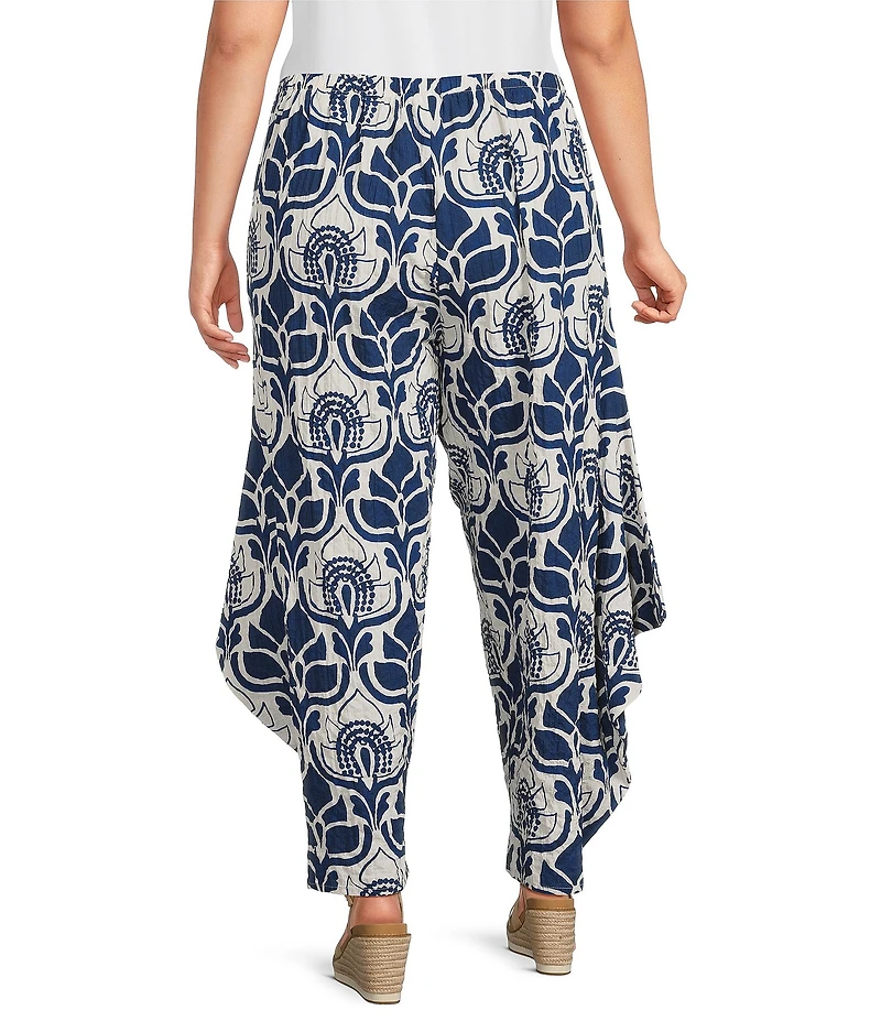 Bryn Walker Plus Size Seamus Tulum Azul Cielo Print Elastic Waist Drape Side Peak Pants