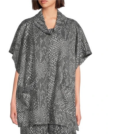 Bryn Walker Coordinating Serpent Recycled Knit Mock Neck Cap Sleeve Poncho