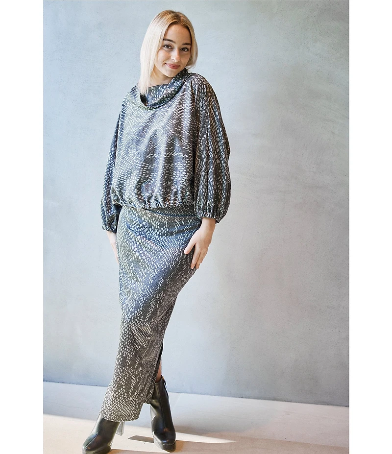 Bryn Walker Coordinating Serpent Print Recycled Knit Back Slit Slim Pencil Skirt