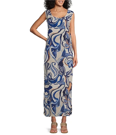 Bryn Walker Sherry Printed Round Neck Sleeveless Shift Maxi Dress