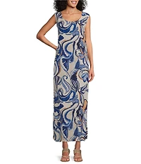 Bryn Walker Sherry Printed Round Neck Sleeveless Shift Maxi Dress