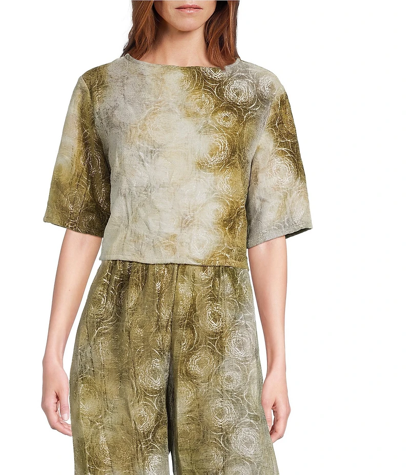 Bryn Walker Sigi Velvet Chenille Round Neck Short Sleeve Coordinating Cropped Top