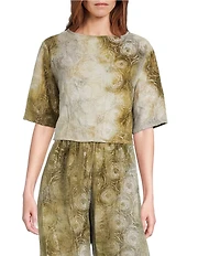 Bryn Walker Sigi Velvet Chenille Round Neck Short Sleeve Coordinating Cropped Top