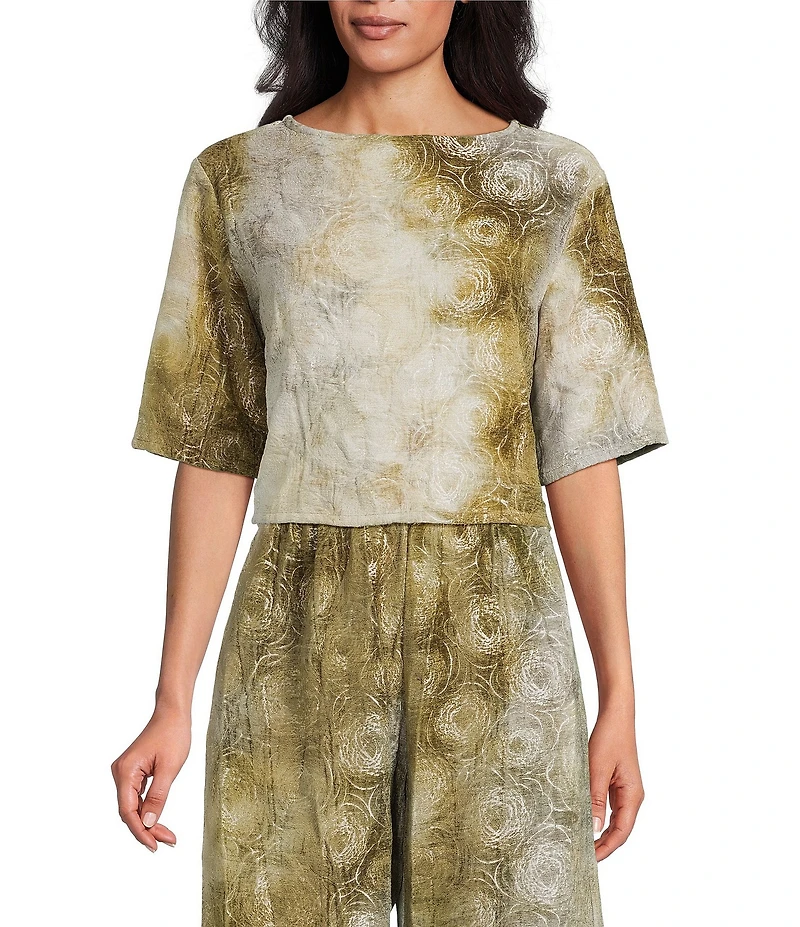 Bryn Walker Sigi Velvet Chenille Round Neck Short Sleeve Coordinating Cropped Top