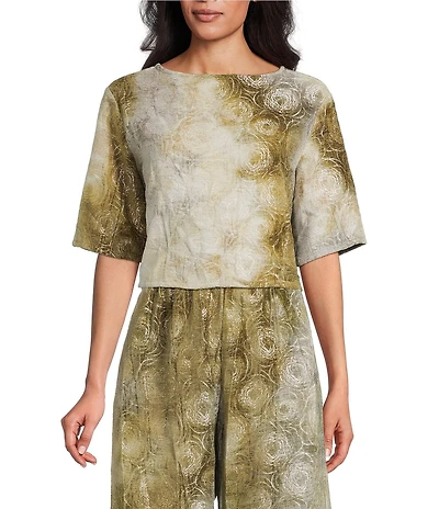 Bryn Walker Sigi Velvet Chenille Round Neck Short Sleeve Coordinating Cropped Top