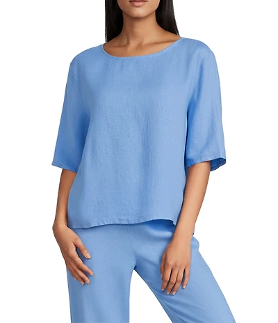 Bryn Walker Simon Coordinating Light Linen Round Neck Short Sleeve Shirt