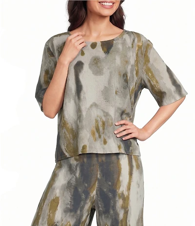 Bryn Walker Simon Pioggia Print Round Neck Short Sleeve Coordinating Shirt