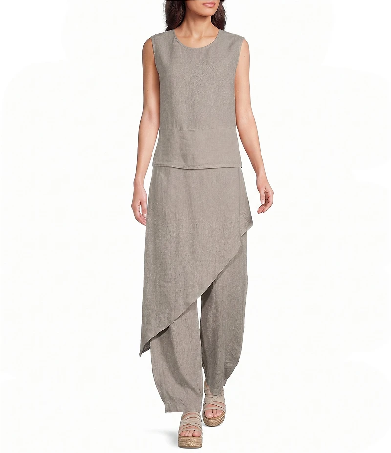 Bryn Walker Sofia Light Linen Straight Leg Asymmetrical Wrap Pants