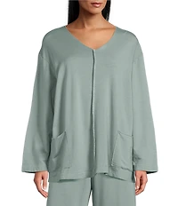 Bryn Walker Sunday Bamboo Blend French Terry V-Neck Long Sleeve Patch Pocket Shirt