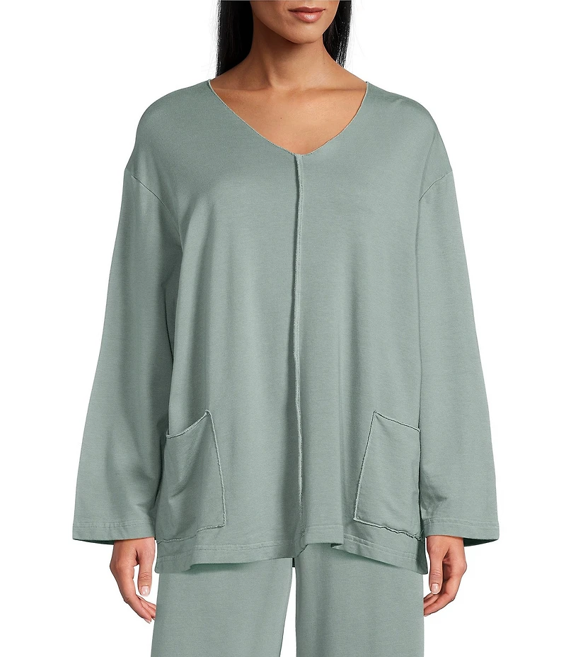 Bryn Walker Sunday Bamboo Blend French Terry V-Neck Long Sleeve Patch Pocket Shirt