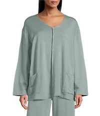 Bryn Walker Sunday Bamboo Blend French Terry V-Neck Long Sleeve Patch Pocket Shirt