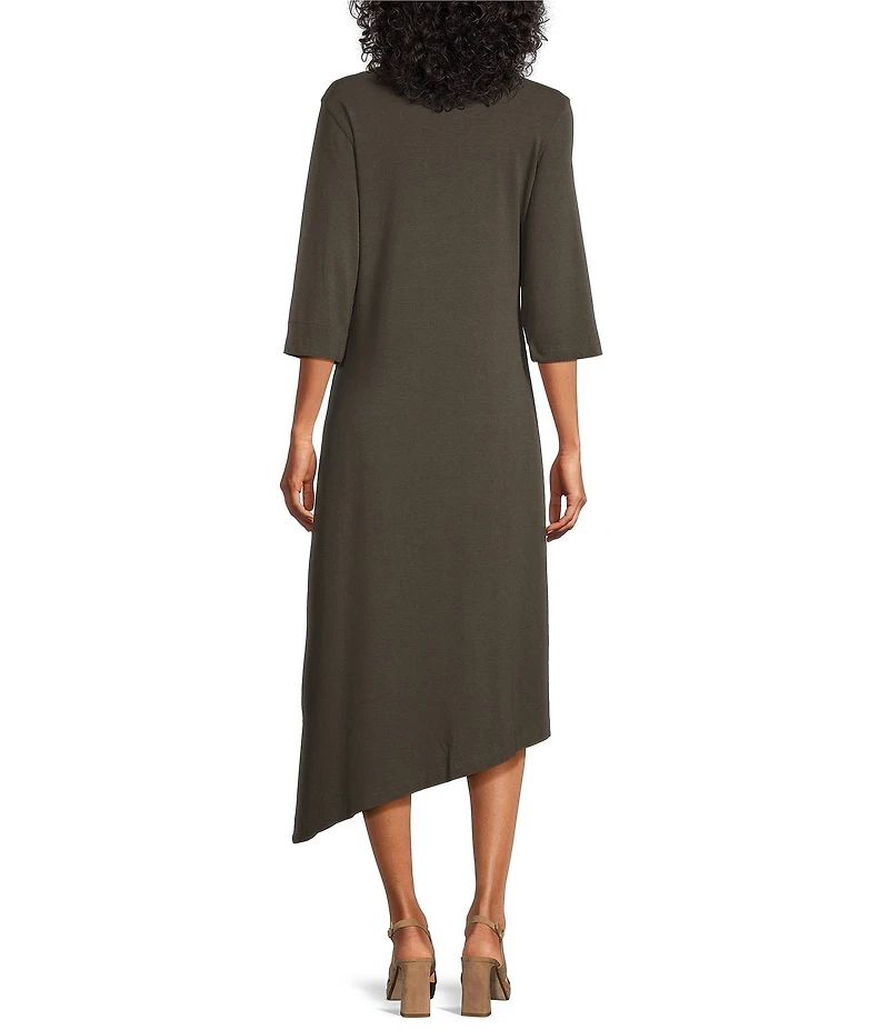 Bryn Walker Sydney Organic Bamboo Cotton Blend Round Neck Elbow Sleeve Asymmetrical Dress