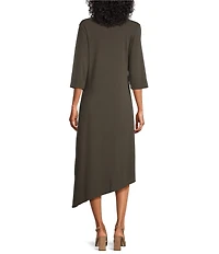 Bryn Walker Sydney Organic Bamboo Cotton Blend Round Neck Elbow Sleeve Asymmetrical Dress