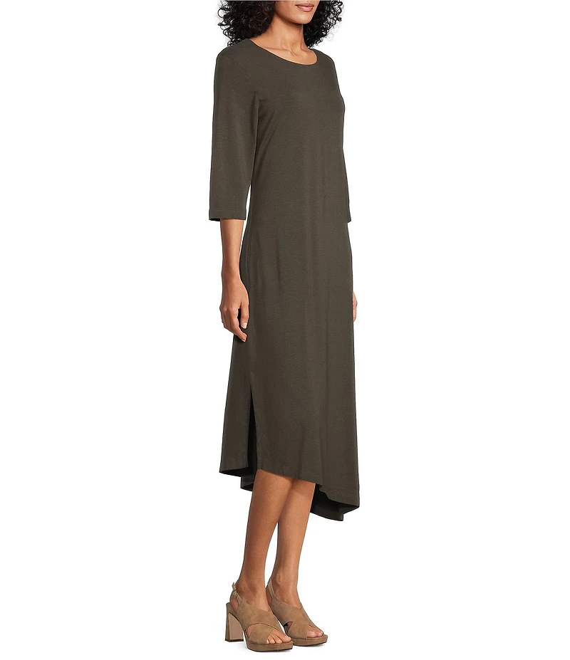 Bryn Walker Sydney Organic Bamboo Cotton Blend Round Neck Elbow Sleeve Asymmetrical Dress