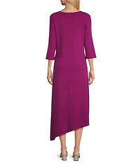 Bryn Walker Sydney Organic Bamboo Cotton Blend Round Neck Elbow Sleeve Asymmetrical Midi Dress