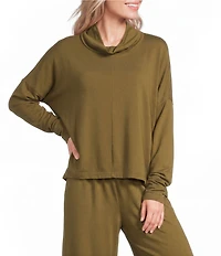 Bryn Walker Taos French Terry Mock Neck Long Sleeve High-Low Hem Shirt