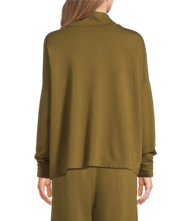 Bryn Walker Taos French Terry Mock Neck Long Sleeve High-Low Hem Shirt