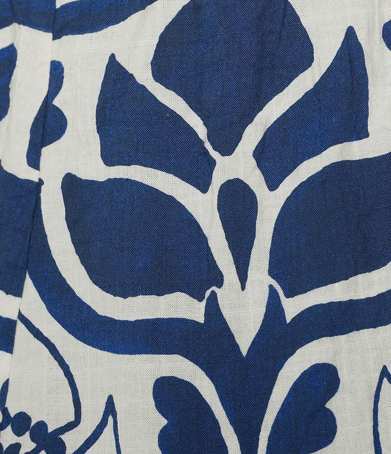 Bryn Walker Tulum Azul Cielo Printed Elastic Waist Side Slit Straight Leg Crop Pants