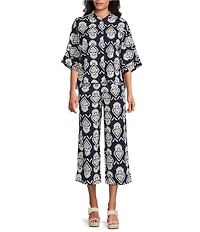 Bryn Walker Tulum Print Elastic Waist Straight Crop Pants