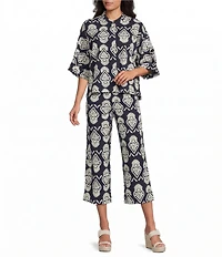 Bryn Walker Tulum Print Elastic Waist Straight Crop Pants