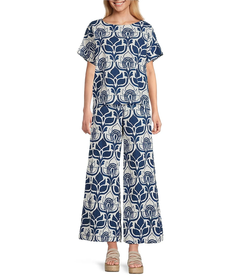 Bryn Walker Tulum Print Flat Front Elastic Waist Wide Leg Pants