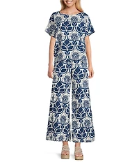 Bryn Walker Tulum Print Flat Front Elastic Waist Wide Leg Pants