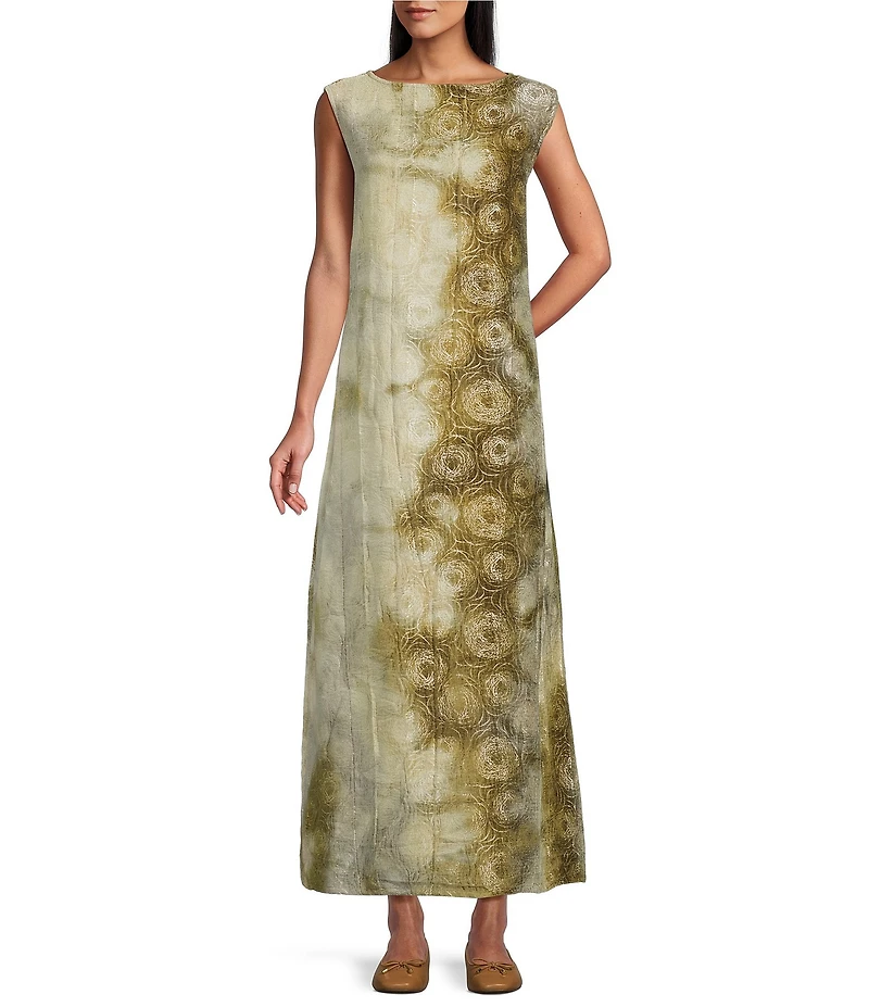 Bryn Walker Twiggy Velvet Chenille Crew Neck Sleeveless A-Line Maxi Dress