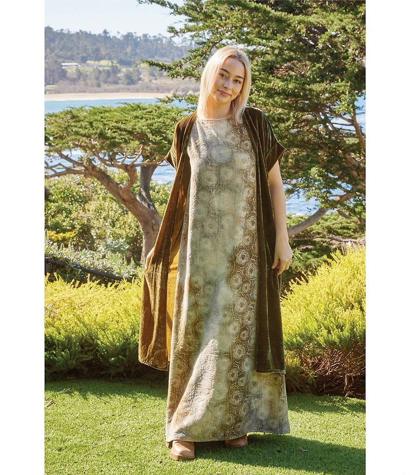 Bryn Walker Twiggy Velvet Chenille Crew Neck Sleeveless A-Line Maxi Dress