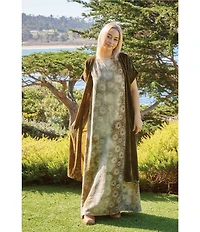 Bryn Walker Twiggy Velvet Chenille Crew Neck Sleeveless A-Line Maxi Dress