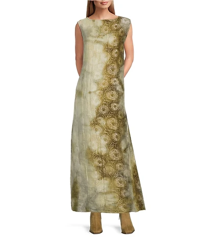 Bryn Walker Twiggy Velvet Chenille Crew Neck Sleeveless A-Line Maxi Dress