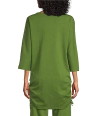 Bryn Walker Vanya Cotton Jersey Round Neck 3/4 Sleeve Tie Ruched Tunic