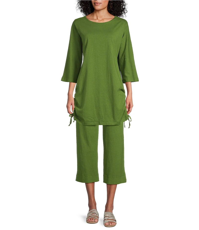Bryn Walker Vanya Cotton Jersey Round Neck 3/4 Sleeve Tie Ruched Tunic