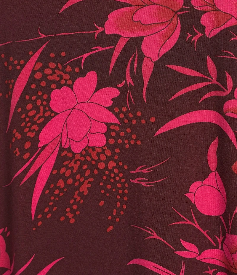 Bryn Walker Vanya Coordinating Fiori Printed Viscose Jersey Knit Boat Neck 3/4 Sleeve Adjustable Tie Side Tunic