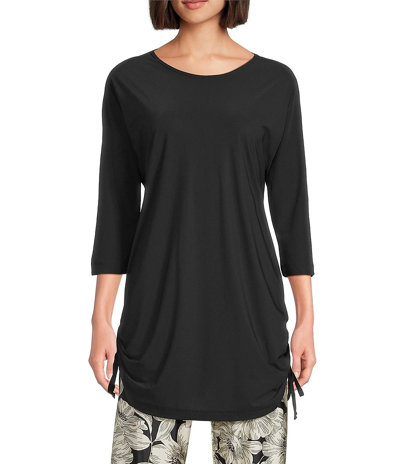 Bryn Walker Vanya Microfiber Jersey Round Neck 3/4 Sleeve Ruched Side Tunic