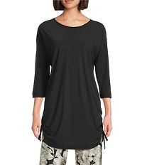 Bryn Walker Vanya Microfiber Jersey Round Neck 3/4 Sleeve Ruched Side Tunic