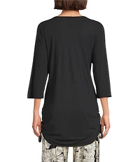 Bryn Walker Vanya Microfiber Jersey Round Neck 3/4 Sleeve Ruched Side Tunic