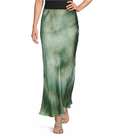 Bryn Walker Verde Printed Satin A-Line Bias Maxi Skirt