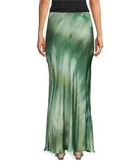 Bryn Walker Verde Printed Satin A-Line Bias Maxi Skirt