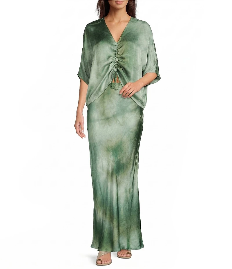 Bryn Walker Verde Printed Satin A-Line Bias Maxi Skirt