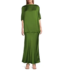 Bryn Walker Viscose Satin Elastic Waist A-Line Bias Skirt