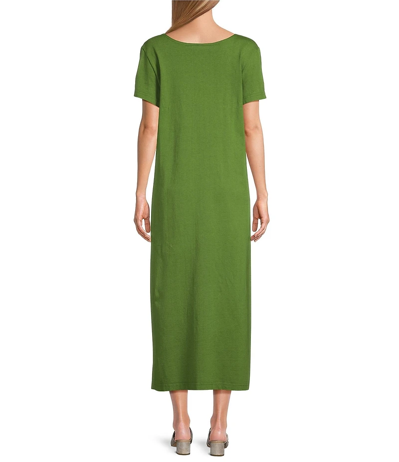 Bryn Walker Wesley Jersey Knit Crew Neck Short Sleeve A-Line Midi Dress