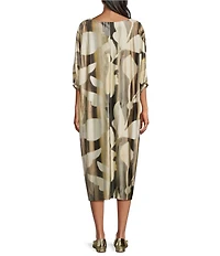 Bryn Walker Wilder Arroyo Print Stretch Knit Boat Neck Elbow Dolman Sleeve Midi Dress