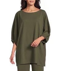 Bryn Walker Wilder Cotton Jersey Knit Round Neck Elbow Sleeve Oversized Tunic