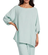 Bryn Walker Wilder Light Linen Boat Neck Elbow Dolman Sleeve Tunic