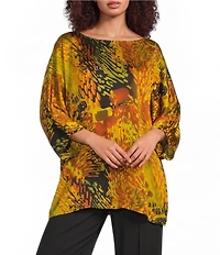 Bryn Walker Wilder Satiny Woven Encanto Print Round Neck Elbow Dolman Sleeve Oversized Tunic